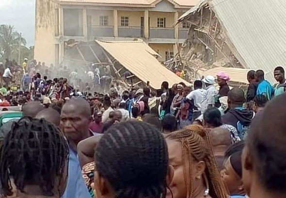 Sympathizers gather at building collapse of Saint Academy Secondary School Jos, Plateu State, Nigeria
